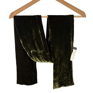 NWT Dana Herbert Handmade Olive Green Velvet Scarf 5.5" x 59" Luxury Boho Gift